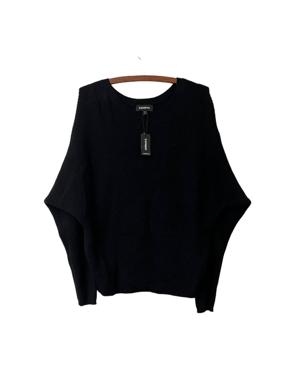 Express Black Rib Knit Stretch Dolman Sleeve Pullover Sweater Size Small NEW